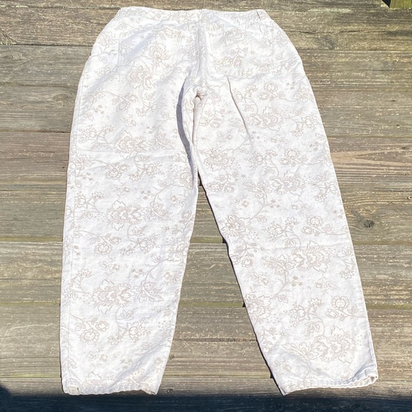 Talbots linen cotton blend jeans oatmeal color floral design size 12 high waist - Picture 9 of 13